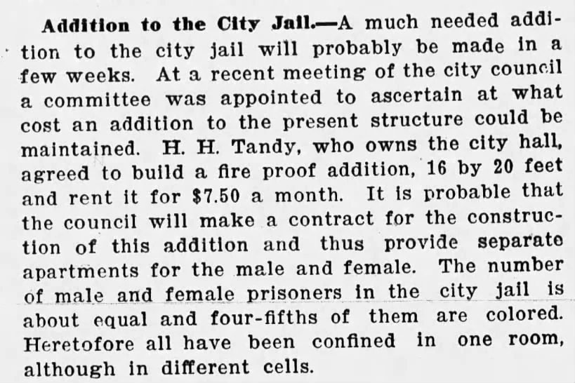 Newspaper clipping: Addition to the City Jail